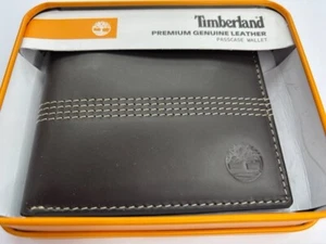 CARTERA PLEGABLE DE CUERO MARRÓN NUEVA EN CAJA DE REGALO DE TIMBERLAND STITCH - Imagen 1 de 5
