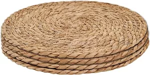 SET OF 4 ~ 13" Round Rattan Placemats Natural Hand-Woven Water Hyacinth - Picture 1 of 2