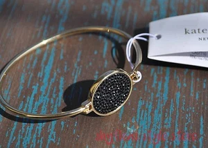 Kate Spade Bangle Bracelet Do Wonders Pave Disc Thin Black Gold Tone New York - Picture 1 of 8