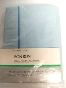 NWT Vintage Sears Bon Bon Perma Prest Muslin Full Flat Bed Sheet Light Blue - Picture 1 of 2