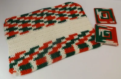 VTG Christmas Doilie & Coaster Pair Plastic Canvas Needlepoint handmade craft - Image 1 of 4