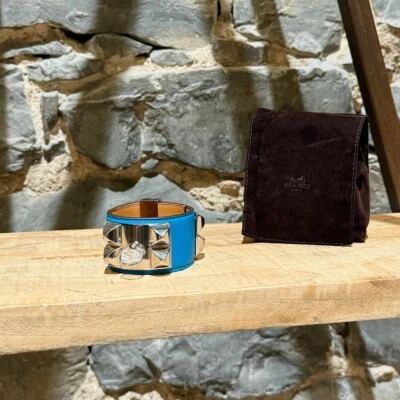 Hermès Zanzibar Blue Palladium HW Collier De Chien Bracelet - Sz T3 - Medium - Bild 1 von 4