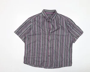 Marks and Spencer Mens Grey Striped Polyester Button-Up Size XL Collared Button - Picture 1 of 10