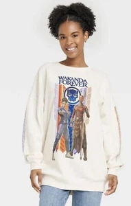 New Womens XS Oversized Wakanda Forever Black Panther Cream Sweatshirt - Picture 1 of 3