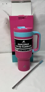 Pink POWCAN 40 Oz Tumbler with Handle, 2-In-1 Straw and Sip Lid, Leakproof - Picture 1 of 6