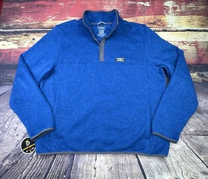 LL Bean Sweater Mens XL Blue Snap T Fleece Pullover Knit Sweatshirt Side Pockets - Picture 1 of 12