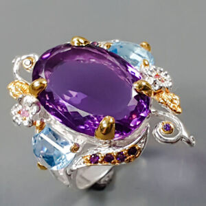Natural  Not Enhanced Amethyst Ring Silver 925 Sterling  Size 8.75 /R225027