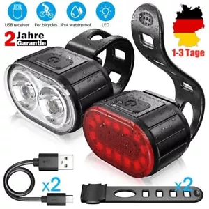 LED USB Fahrrad Licht Set Beleuchtung Set AKKU Scheinwerfer Rücklicht Lampe - Bild 1 von 15