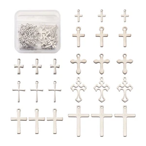 160pcs 304 Stainless Steel Metal Charms Smooth Cross Dangle Pendants 10~25mm - Picture 1 of 12
