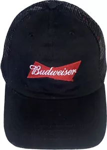 Budweiser Snapback Hat Cap Mesh Back Trucker Style Black Red Bowtie Label - Picture 1 of 8
