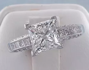 💍 Anillo Moissanita 2.5ct | Corte Princesa | Canal Grabado | Oro Blanco 14kt 🌸 - Imagen 1 de 6