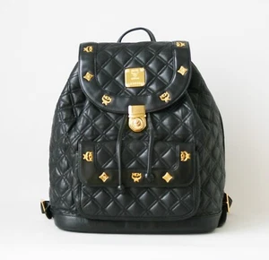 MCM Negro Edredón Mochila Grande Auténtico Bolso Vintage - Imagen 1 de 11