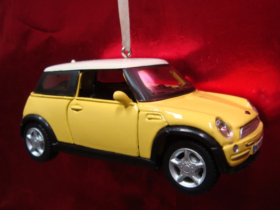 * NEW 💛 * MINI COOPER S BRITISH EURO YELLOW / WHITE TOP 1/43 CHRISTMAS ORNAMENT - Image 1 of 1