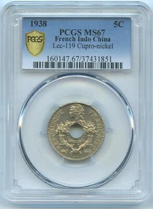 Indochina francesa 5 centavos. KM-18 PCGS MS67 1938 - Imagen 1 de 2