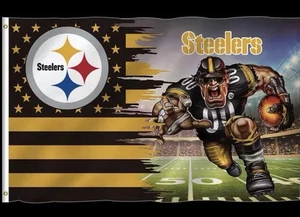 Pittsburgh Steelers doppelseitig bedruckt vollfarbig schwarz und gelb 3x5 - Bild 1 von 3