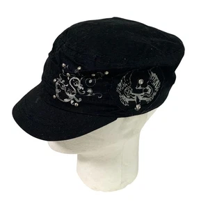 Payless Schuhe schwarze Mütze Kappe Damen Einheitsgröße Perlen Nieten silber - Bild 1 von 5