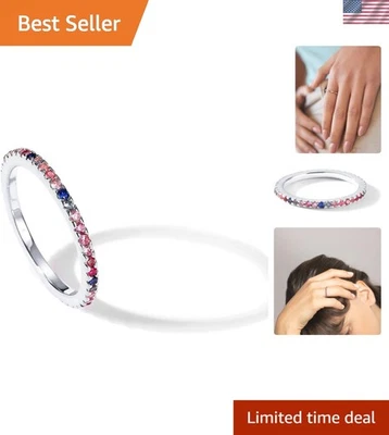 Anillo apilable enchapado en oro de 14K con circonita cúbica multicolor - Banda de eternidad para mujer Foto 1 de 4