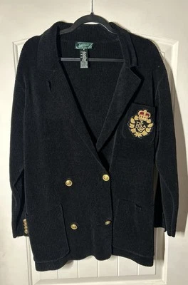 Blazer Lauren Ralph Lauren Negro Pana Terciopelo Doble Pecho Cresta Talla Mediana Foto 1 de 4