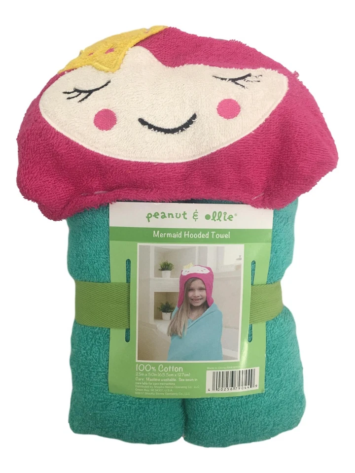 Toalla de baño de sirena con capucha Peanut & Ollie, toalla de algodón rosa y verde talla infantil Foto 1 de 1