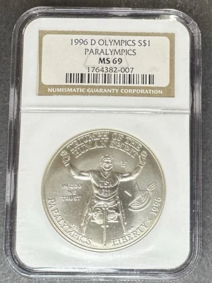 1996-D Paralympic Dollar NGC MS-69, Buy 3 Items, Get $5 Off! - Image 1 of 2
