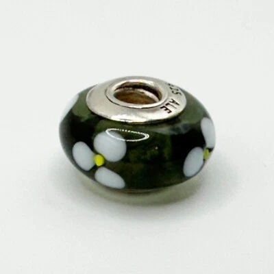 Подлинный Pandora муранского стекла подвеска белый цветы на черный 925 эля снят с производства 15 мм - Изображение 1 из 4