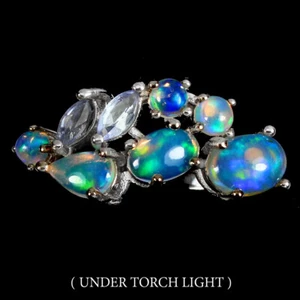 925 Sterlingsilber Ring Oval Feuer Opal 7x5mm Tansanit Edelstein Schmuck Größe 7 - Bild 1 von 9