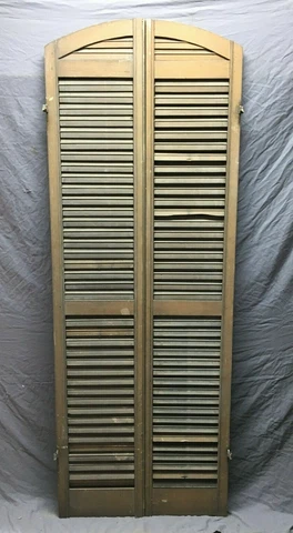 Tall Antique Pair Gothic Arched Dome Top Wood Shutters Mocha 15x80 VTG 492-21B Cover