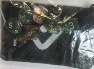 Polyhedral 7 piece  Dice Set with Bag - Green Orange Nebula Sparkles - Picture 1 of 2