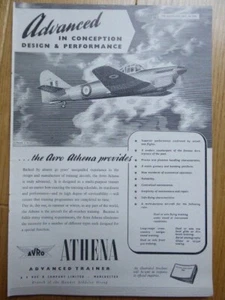 9/1949 PUB AVRO ATHENA RAF ADVANCED TRAINER AIRCRAFT ORIGINAL AD - Picture 1 of 1