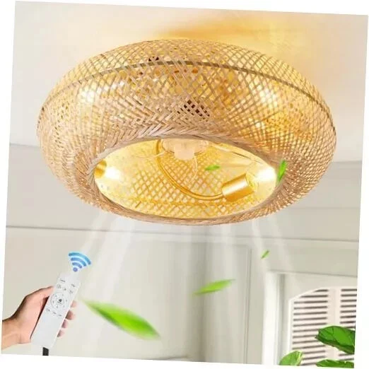 20" Boho Ceiling Fans with Lights and 20 Inch Boho Rattan Caged Ceiling Fan - Image 1 of 4