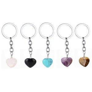 Gemstone Natural Stone Heart Keyring Crystal Quartz Healing Key Ring Keychain - Bild 1 von 15