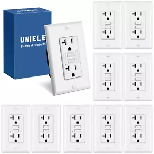 (Paquete de 10) Toma GFCI delgada de 20 amperios no resistente a manipulaciones, receptáculo GFI con LED - Imagen 1 de 6