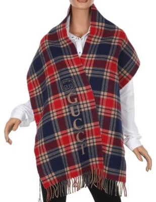 NUEVO ENVOLTORIO BUFANDA CON LOGOTIPO A CUADROS CACHEMIR LANA DE LUJO GUCCI Foto 1 de 4