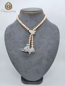 Collar de 7 mm enchapado en oro 18k lindo colgante para perro regalo de Navidad con perlas de agua de mar - Imagen 1 de 20