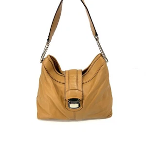 Calvin Klein Leather Hobo Shoulder Bag Purse Chain Strap Slouchy Style Tan Beige - Picture 1 of 12