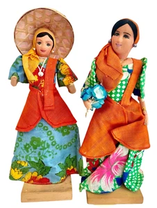 2pc Vintage Philippines Handmade Filipino Cloth Traditional Folk Native Dolls - Picture 1 of 9