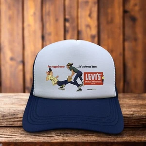 Cappello camionista uomo Levi's Jeans vintage logo blu navy snapback berretto da baseball - Foto 1 di 6