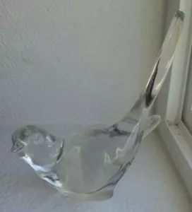 VINTAGE CLEAR ART GLASS LONG TAIL BIRD OF HAPPINESS FIGURINE STATUE - Picture 1 of 12