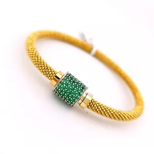 Bracciale Danwak Argento Sterling Tono Oro Giallo Zirconi Botte Magnetico Perline - Foto 1 di 16