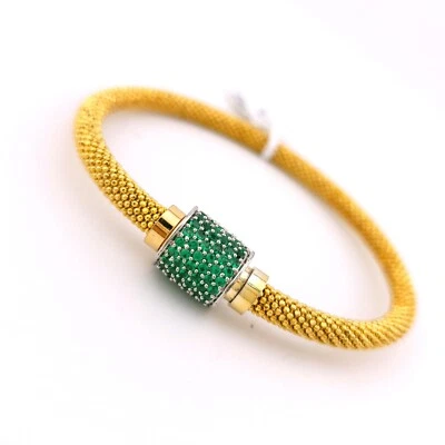 Danwak Sterling Silver Yellow Gold Tone CZ Barrel Magnetic Beaded Bracelet - Image 1 of 4