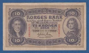 NORUEGA // NORWAY -- 10 KRONER ( 1941 ) -- MBC- // VF -- PREFIJO C -- PICK 8c . - Bild 1 von 2