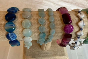 Stone Bead Bracelets for the Larger Wrist: 7.5; 7.75; 8; 8.5" with Plated Clasps - Picture 1 of 44
