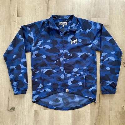 RARE FW14 A Bathing Ape Bape Navy Blue Camo Cycling Windbreaker Jacket NIGO - Image 1 of 4