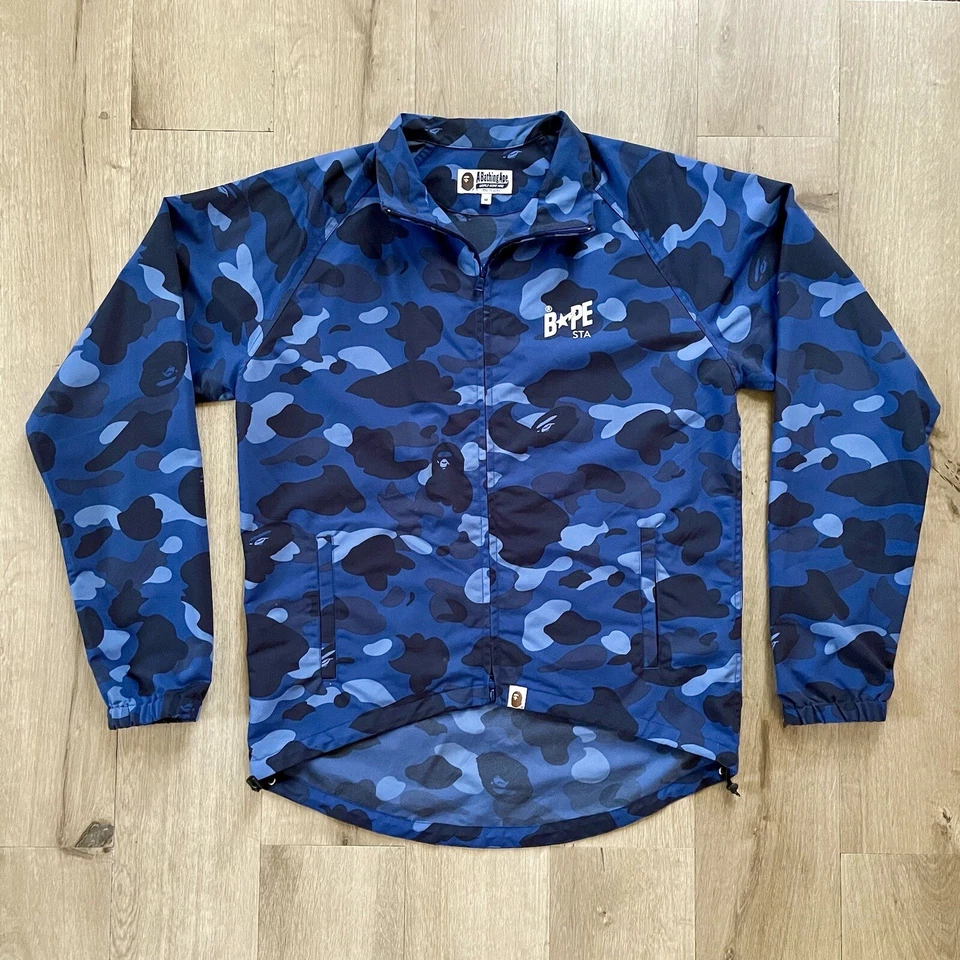 RARE FW14 A Bathing Ape Bape Navy Blue Camo Cycling Windbreaker Jacket NIGO - Image 1 of 4