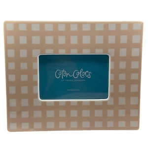 Coton Colors by Laura Johnson Photo Frame Ceramic Pink Gingham Classic Decor New - Picture 1 of 5