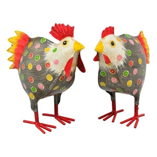 2er Set Metall-Deko "Hahn+Huhn"grau 22cm*Ostern*Frühling*Gockel Henne Handarbeit - Bild 1 von 1