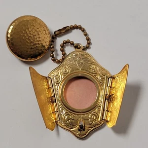 Vtg Gold Tone Book Style Locket Pendant on a Retractable K & McD Co Pin Brooch - Picture 1 of 9