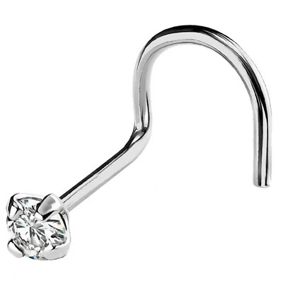 Solid 14kt Gold 22G Nose-Screw Nose Stud White Diamond Gemstone  Nose Ring Stud - Изображение 1 из 2