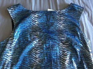 Tiger Animal Print Vintage Sequin Blue Mermaid Party Dress Sleeveless UK14 EUR42 - Picture 1 of 12