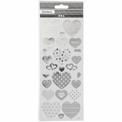 Creativ Silver Hearts Love Valentine's Day Stickers Foil Finish Labels X 25 - Image 1 of 2